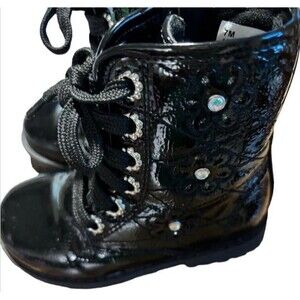 Rachel Shoes shiny Combat Boots Black Faux Leather Toddler Girls Size 5 M